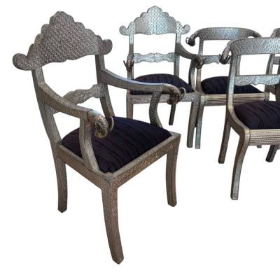 Set of 10 Moroccan Metal Clad Rams Head Dining Chairs