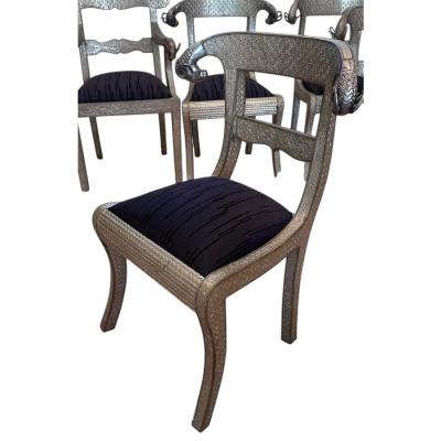 Set of 10 Moroccan Metal Clad Rams Head Dining Chairs