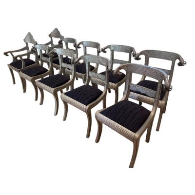 Set of 10 Moroccan Metal Clad Rams Head Dining Chairs