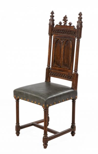 Set of 11 English Gothic Revival Leather Side Chairs