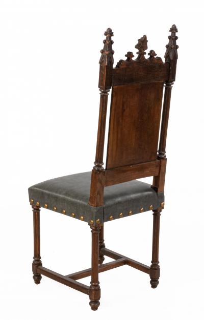 Set of 11 English Gothic Revival Leather Side Chairs