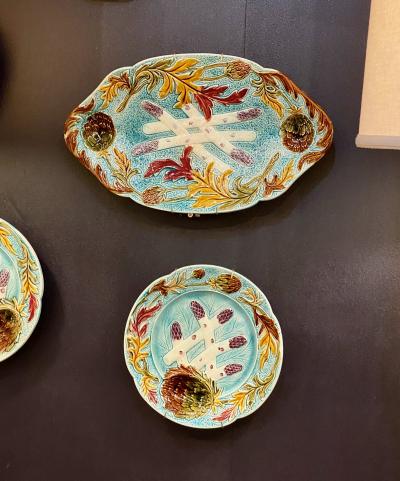 Set of 11 French Majolica Asparagus Plates