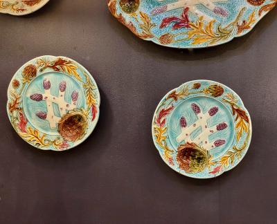 Set of 11 French Majolica Asparagus Plates