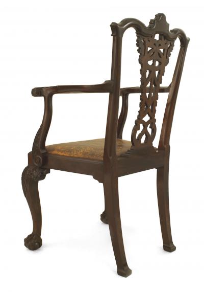 Set of 12 English Chippendale Brown Leather Chairs