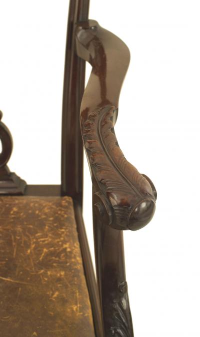 Set of 12 English Chippendale Brown Leather Chairs