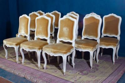 Set of 12 French 18th Century Ivory Painted Chairs