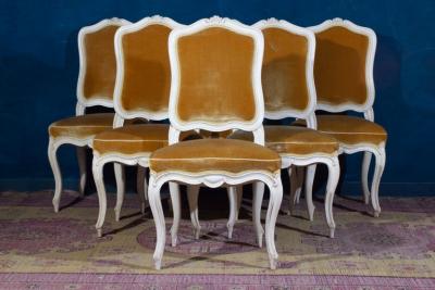 Set of 12 French 18th Century Ivory Painted Chairs