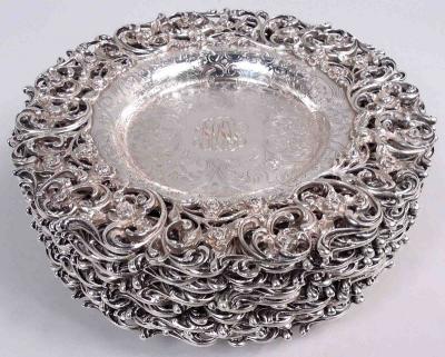 Set of 12 Shreve Crump Low Fancy Victorian Bread Butter Plates