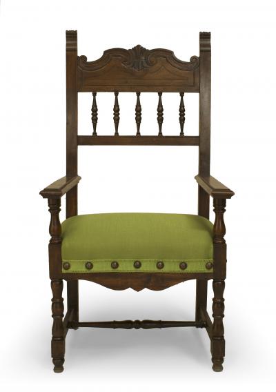 Set of 12 Spanish Renaissance Green Upholstered Chair