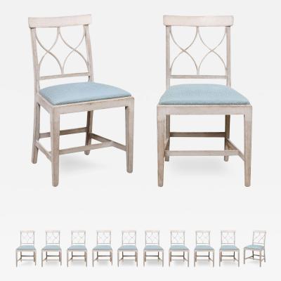 Set of 12 Swedish 1900s Painted Dining Room Chairs with Sinuous Pierced Motifs