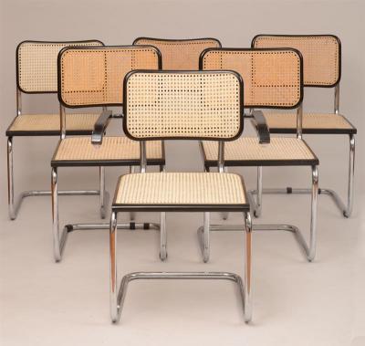 Set of 13 Modern Chrome and Ebonized Chairs with Caned Seat