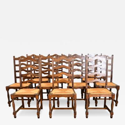 Set of 14 Ladder Back and Rush Seat Dining Chairs