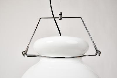 Set of 16 Blown White and Clear Glass Pendant Lanterns Italy 1970s