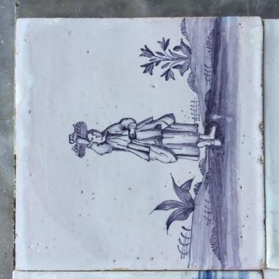 Set of 16 Blue and White Delft Tiles with Animals and Figures 18th Century