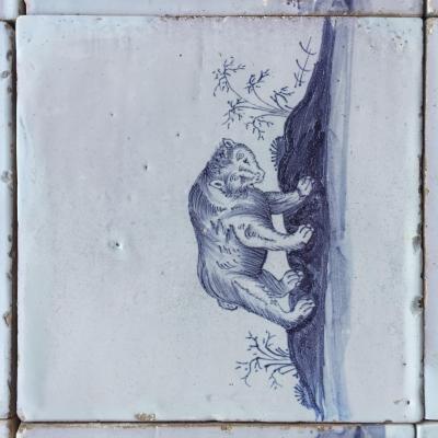 Set of 16 Blue and White Delft Tiles with Animals and Figures 18th Century