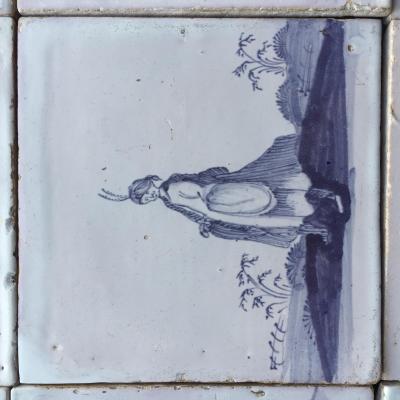 Set of 16 Blue and White Delft Tiles with Animals and Figures 18th Century