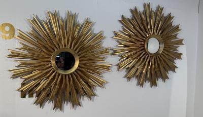 Set of 2 1970s Vintage Italian Sunburst Gilded Wall Mirror