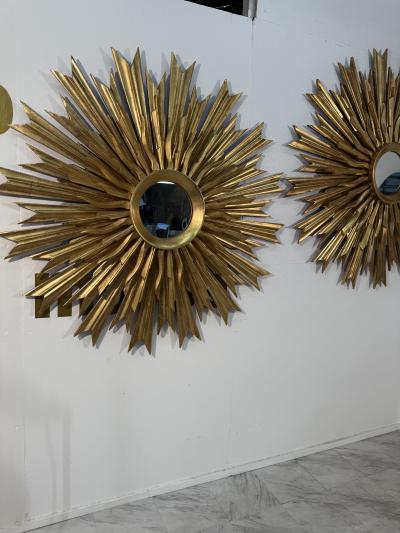 Set of 2 1970s Vintage Italian Sunburst Gilded Wall Mirror