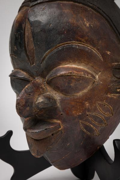 Set of 2 African Cameroon 20th Century Carved Wooden Bamileke Mask with Hornbill