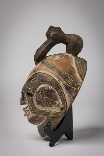 Set of 2 African Cameroon 20th Century Carved Wooden Bamileke Mask with Hornbill