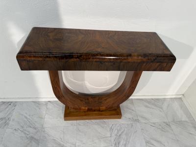 Set of 2 Art Deco Style Console Tables in Bookmatched Burl Wood