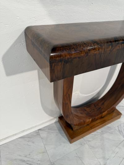 Set of 2 Art Deco Style Console Tables in Bookmatched Burl Wood