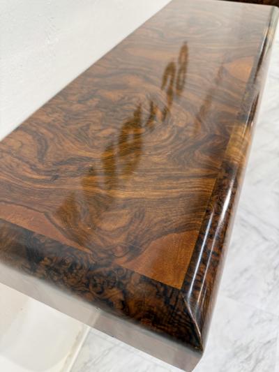 Set of 2 Art Deco Style Console Tables in Bookmatched Burl Wood