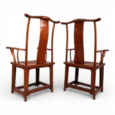 Set of 2 Chinese high backed armchairs in the style of the Ming Dynasty 1920