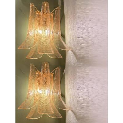 Set of 2 Clear Gold Petali Murano Glass Wall Sconces in Vintage Style