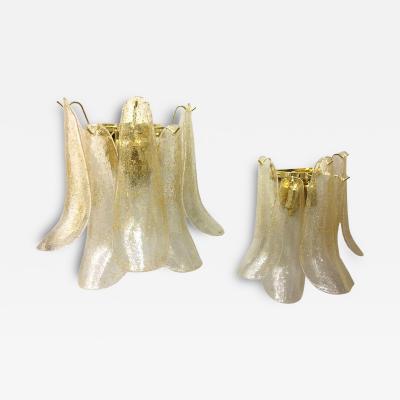 Set of 2 Clear Gold Petali Murano Glass Wall Sconces in Vintage Style