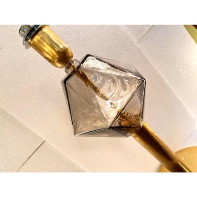 Set of 2 Contemporary Italian Fum Murano Glass Table Lamps W Unlaquered Brass