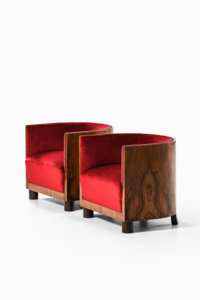 Set of 2 Easy Chairs in Fabric and Rosewood 1930s