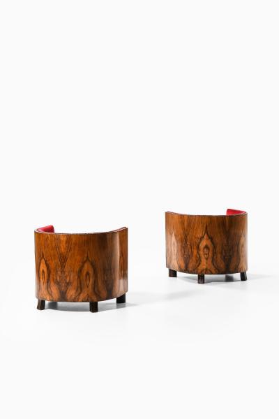 Set of 2 Easy Chairs in Fabric and Rosewood 1930s
