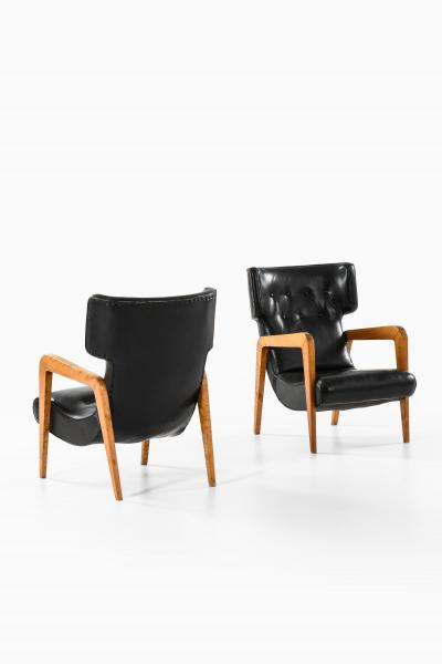 Set of 2 Easy Chairs in Leather and Brich 1950s
