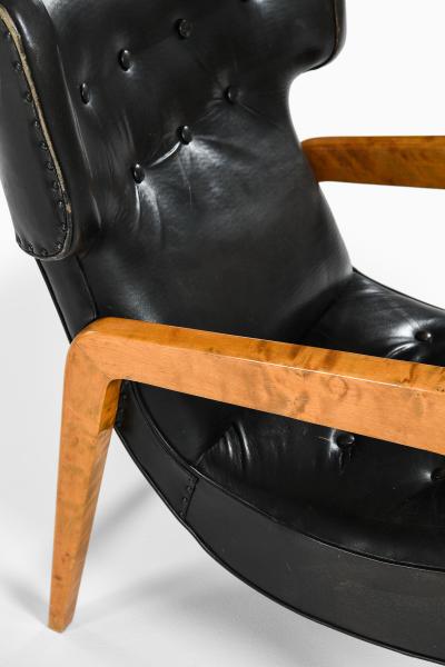 Set of 2 Easy Chairs in Leather and Brich 1950s