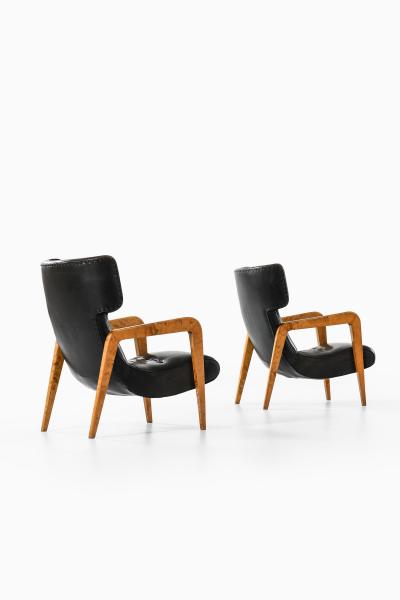 Set of 2 Easy Chairs in Leather and Brich 1950s