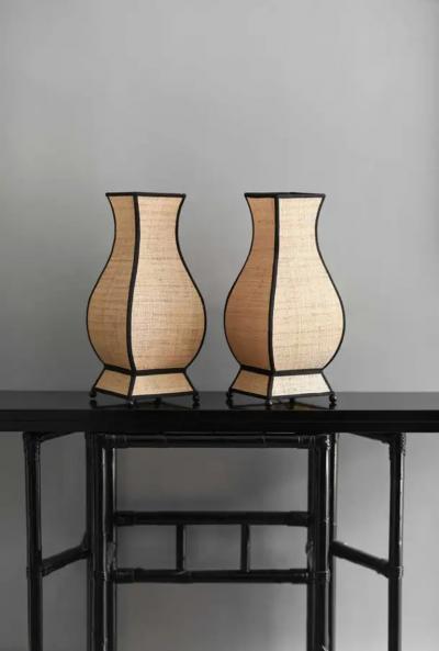 Set of 2 Molto Pagoda Straw Table Lamps small size edition 