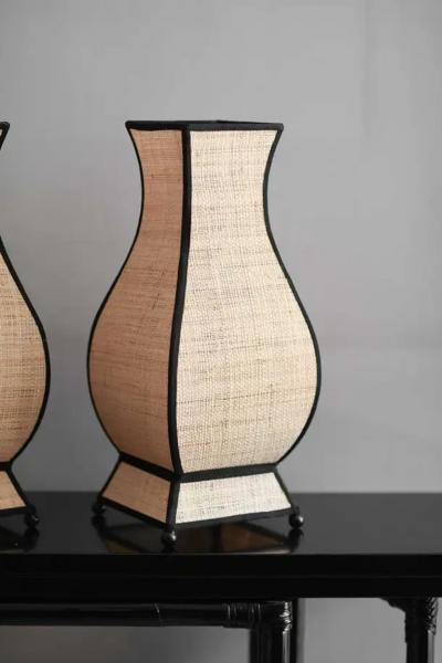 Set of 2 Molto Pagoda Straw Table Lamps small size edition 