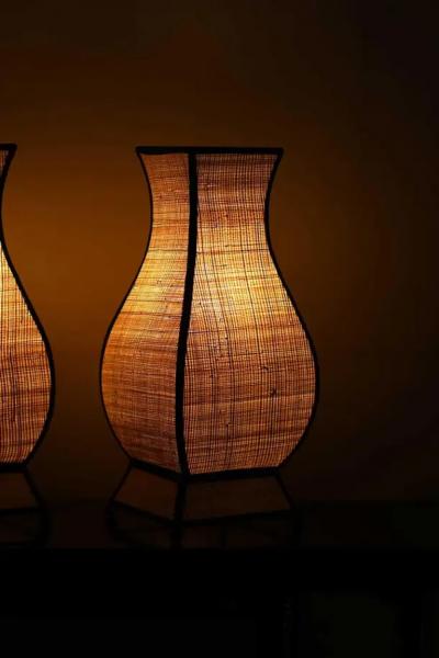 Set of 2 Molto Pagoda Straw Table Lamps small size edition 