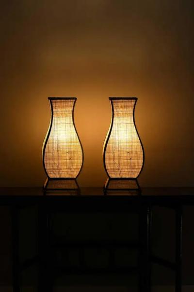 Set of 2 Molto Pagoda Straw Table Lamps small size edition 