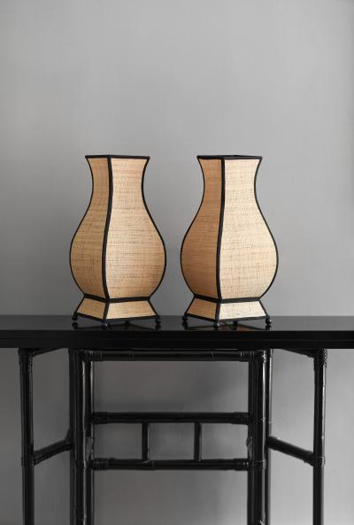 Set of 2 Molto Pagoda Straw Table Lamps small size edition 
