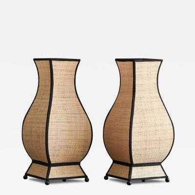 Set of 2 Molto Pagoda Straw Table Lamps small size edition 