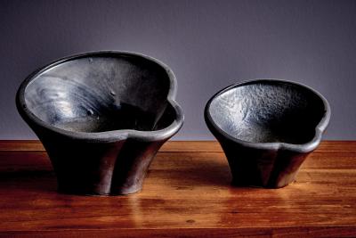 Set of 2 Sculptural Ceramic Planters France 1960s