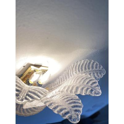 Set of 2 Venetian Transparent Graniglia Leaf Murano Glass Wall Sconces