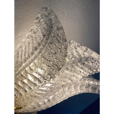 Set of 2 Venetian Transparent Graniglia Leaf Murano Glass Wall Sconces