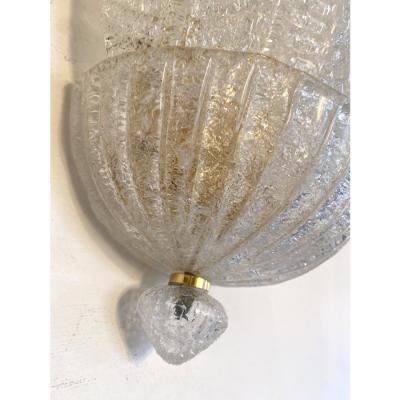 Set of 2 Venetian Transparent Graniglia Leaf Murano Glass Wall Sconces