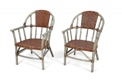 Set of 27 American Wicker and Birch Armchairs Chairs