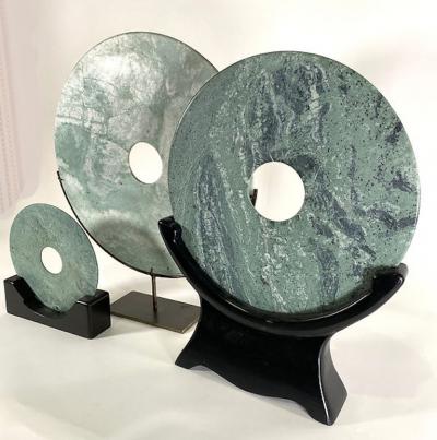 Set of 3 19th Century Chinese Jade Discs on Stands