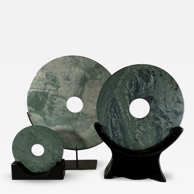 Set of 3 19th Century Chinese Jade Discs on Stands