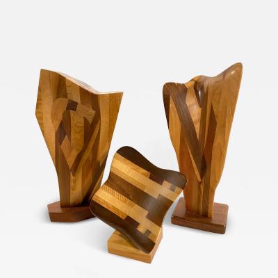 Set of 3 American Modern Abstract Mixed Exotic Wood Sculptures Paul LaMontagne
